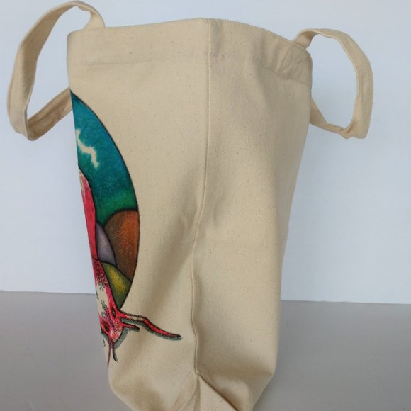 Hand Painted Tote Bag with Pink Koi Fish in Pond  13.5x13.5x3.5 NWT Handmade - Picture 5 of 16